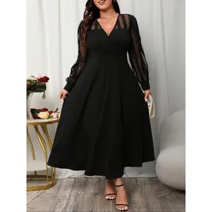 Elegant Chiffon Plus Size Dress, V Neck Pleated Evening Gown, Formal Party Wear, Women's Fashionable Maxi Dress