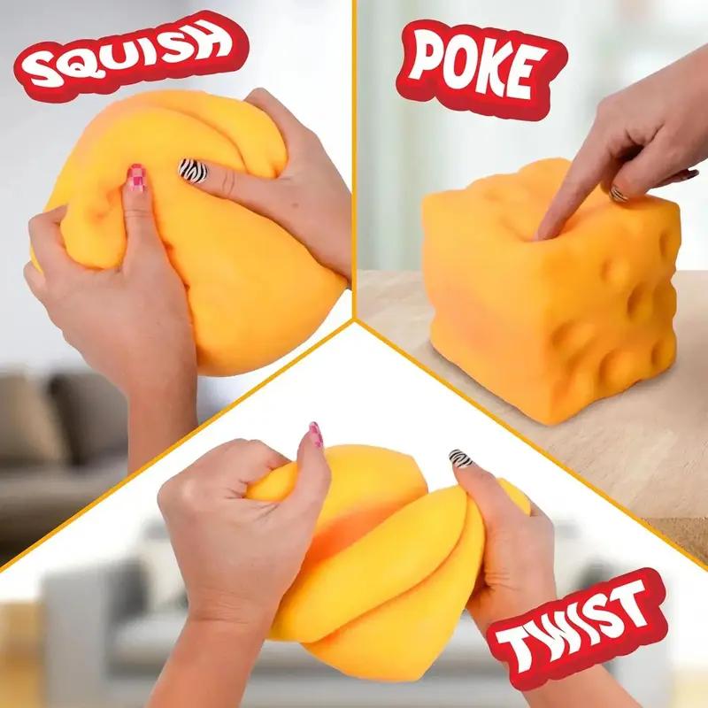 Large Squishy Cheese Block - Yellow Sensory Fidget Toy, SoftTPR Material Squeeze Toy for Stress & Anxiety Relief,Rebounding Play Dough Feel, Ideal for ADHD Autism FocusCalm Down, Gift for Kids Adults#sensorytoy