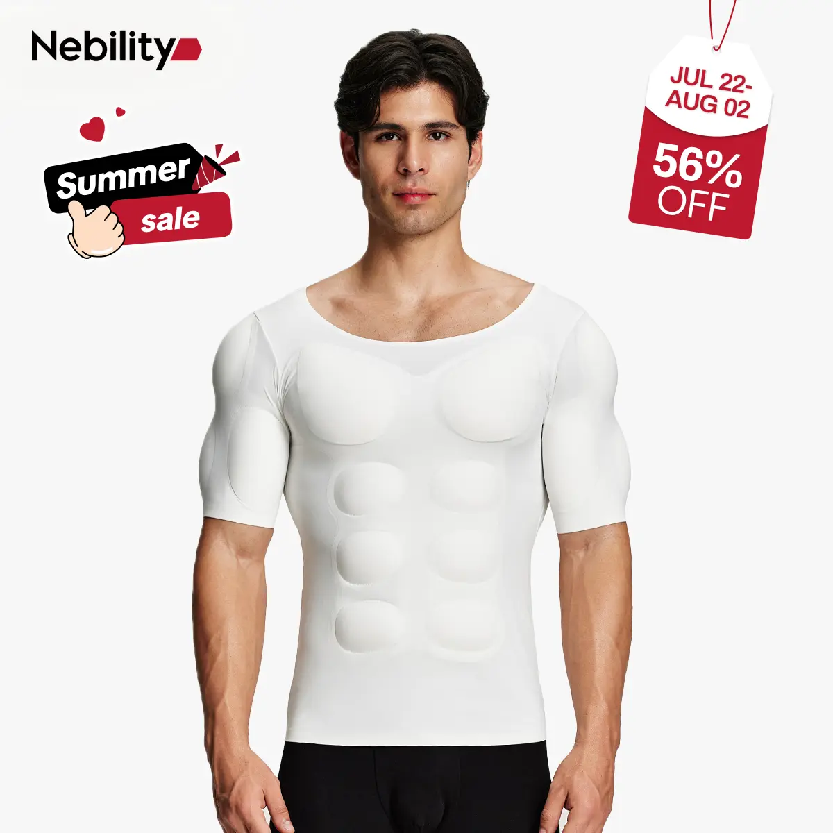 【Nebility】 Men’s Invisible Seamless Muscle-Enhancing T-Shirt with Removable Muscle Pads and Light Compression Function, Suitable for Everyday Wear, Cosplay, and Special Occasions,fathersdaygift