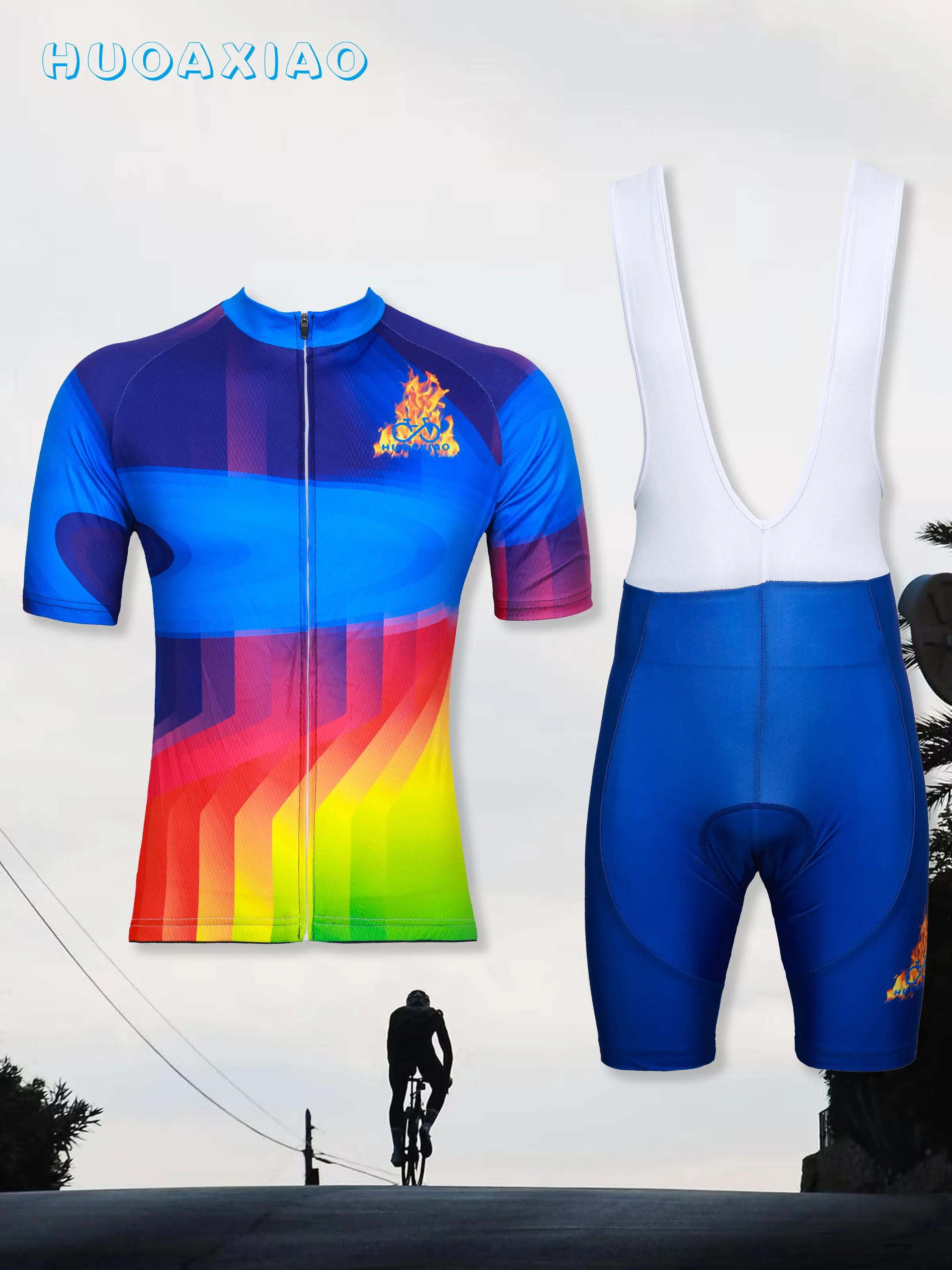 Men's cycling suit short sleeved team version mountain bike sports shirt jumpsuit shorts set, quick drying breathable elastic bike clothing