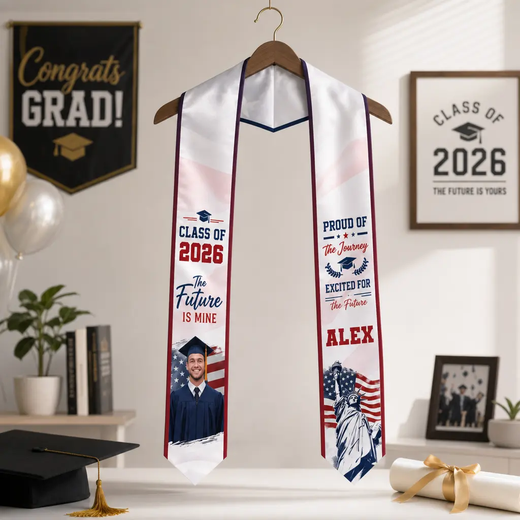 Personalized Proud of the Journey Excited for the Future Graduation Stole – Custom Photo and Name