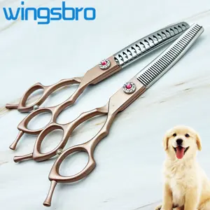 wingsbro 7 inches Pet Grooming Scissors, Rose Gold Up & Down Curved Thinning Scissos for Groomer