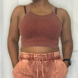 Acid Washed Ribbed Seamless Cami- Dark Rust