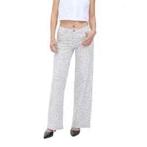 ONESO Women‘s Leopard Wide Leg Jeans Mid Low Rise BBL Denim Pants