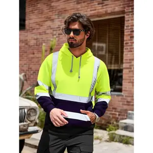 Reflective Hooded Sweatshirt Men Fall Winter Fleece, Safety Workwear Style, High Visibility Reflective, Warm and Comfortable, for Construction Workers and Traffic Officers