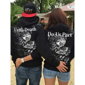 1pc Valentine Day Matching Couple Hoodies With Kangaroo Pocket And Plush Long Sleeves Featuring Unto Death Do Us Part Print Ideal For Outdoor Wear
