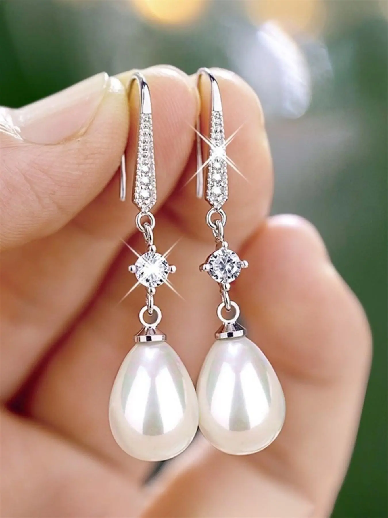 Faux Pearl & Rhinestone Decorated Dangle Earrings, Elegant Water Drop Shaped Drop Earrings for Women, Bling Stylish Accessory, Trendy All-match & Exquisite Jewelry for Birthday Gift, Trendy Jewellery Accessories, High Quality Earrings, Dangling Earrings