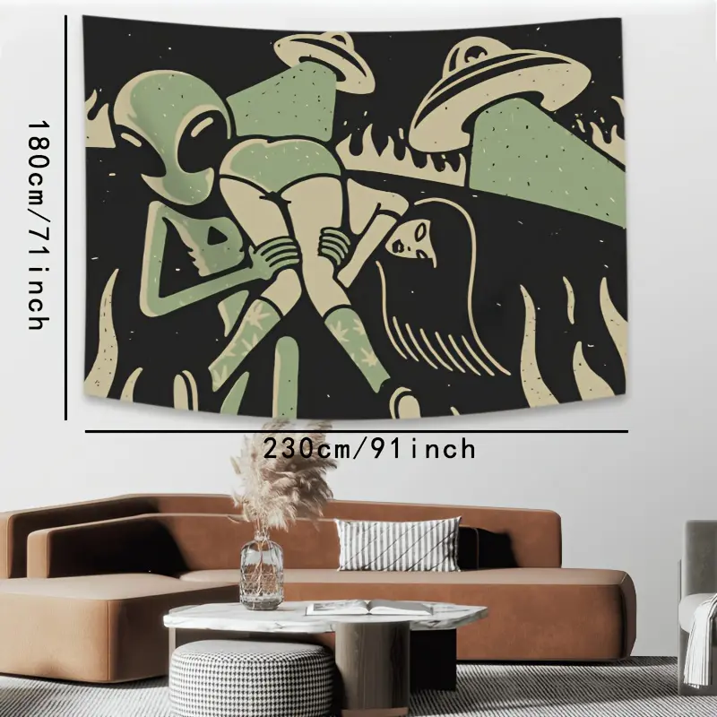 Creepy Alien Art Tapestry with Funny Illustration - Large 80"x60 Polyester Wall Hanging, Unique Room Decor for Bedroom, Dorm - Soft Vibrant Accent, Birthday & Holiday Gift for Friends, Home Supplies Accessory