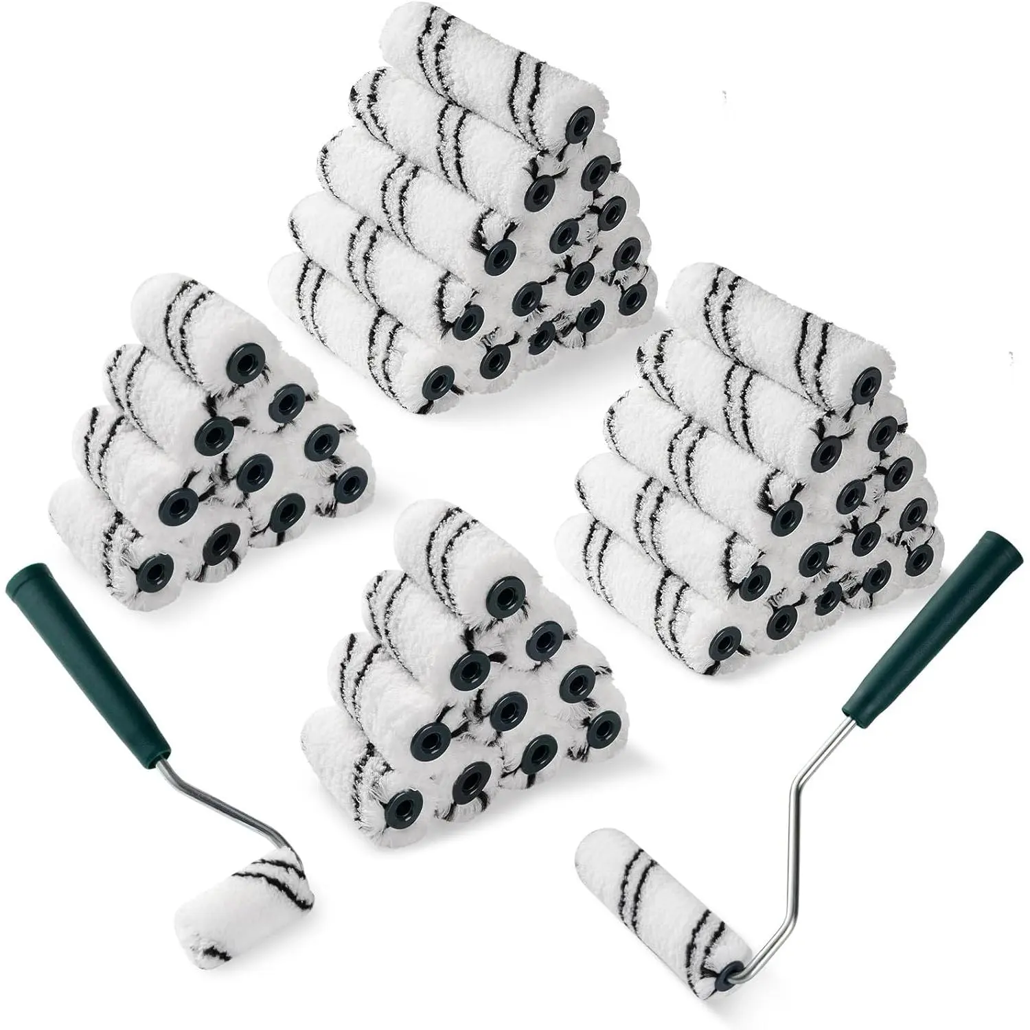 50 Pack 2 Inch and 4 Inch Microfiber  Roller Covers with 2 count Anti Rust Metal Roller Frames, Professional Grade Painting Tools for Walls, Ceilings, Furniture