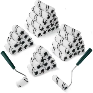 50 Pack 2 Inch and 4 Inch Microfiber  Roller Covers with 2 count Anti Rust Metal Roller Frames, Professional Grade Painting Tools for Walls, Ceilings, Furniture