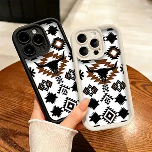 Brown Bull Skull Pattern Phone Case， Western Tribal Style for iPhone 17 16 15 14 13 12 11 Plus Pro Max Gift.