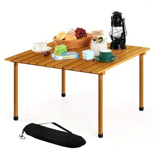 Portable Wooden Roll-Up Camping Picnic Table, Folding Design, Contemporary Style, Suitable For Outdoor, Beach, And Party Events.