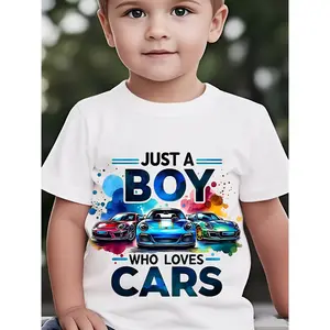 Summer Ultra-Cool Cartoon Car Graphic Tee for Boys – Little Car Short-Sleeve Top, Awesome Gift Kids Will Love, Round Neck Casual, 100% Cotton Feel