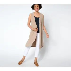 Susan Graver Petite Every Day Textured Liquid Knit Duster Vest