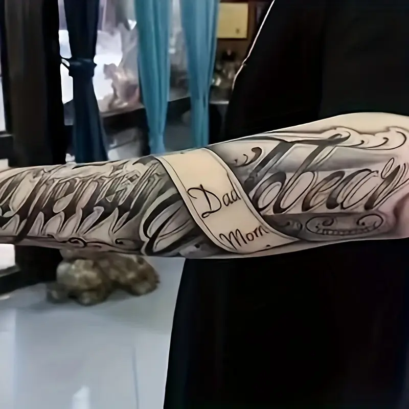 6Pack of Large Herbal Tattoo Stickers - with「Dad」、「Mom」and「Jeremiah」Chicano font design for names，Waterproof，Resistant to friction，Realistic appearance，Continuous7-15Days，Perfect for Painless Tattoo Alternatives，Tattoo Supplies