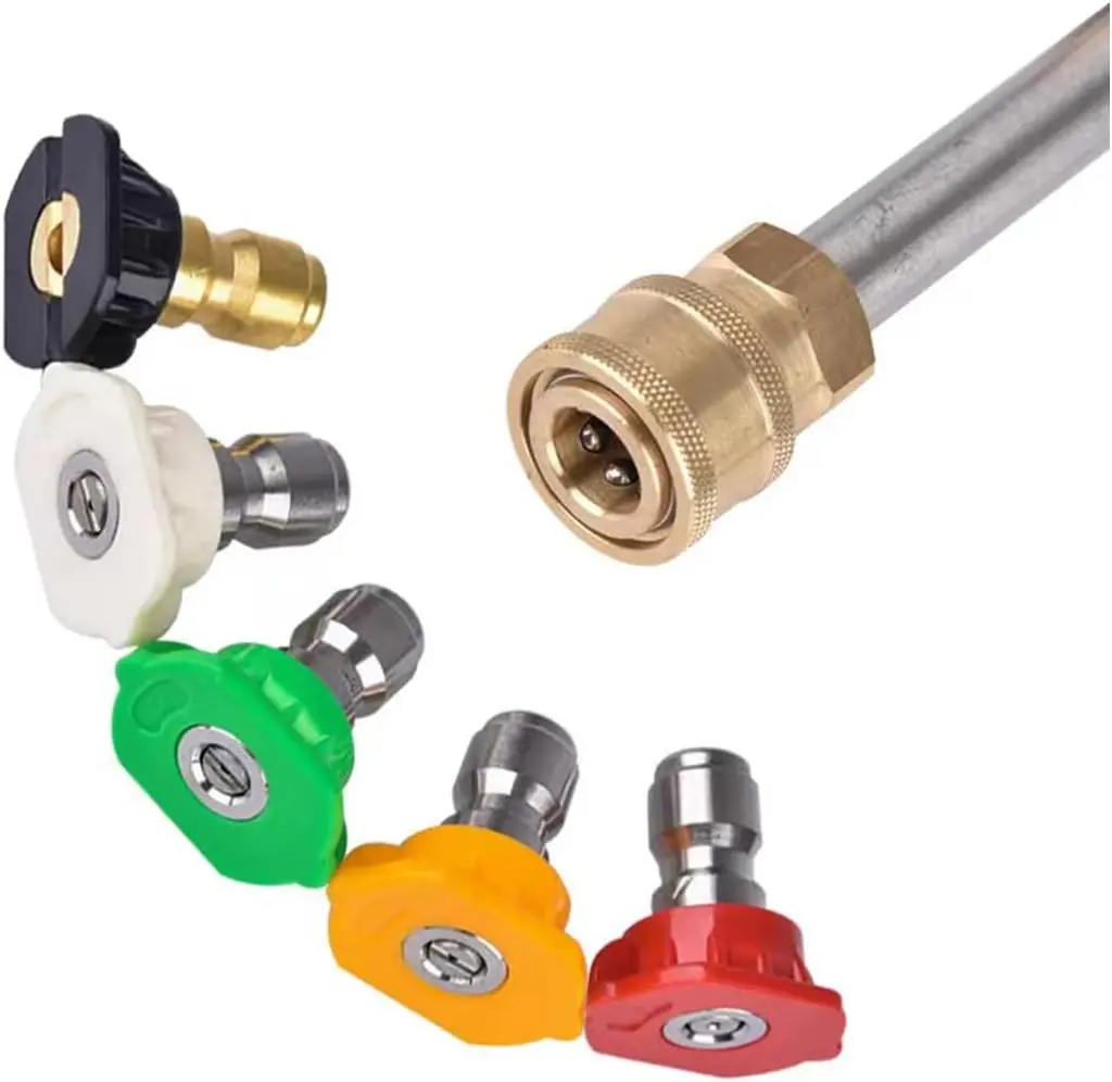 5-Pack Stainless Steel Quick Connect Pressure Washer Nozzle Tips - 1/4 in, Multi-Angle Spray Nozzle Tips, 4000 PSI High-Power Clean Accessory Set for Home Improvement & Garden Watering