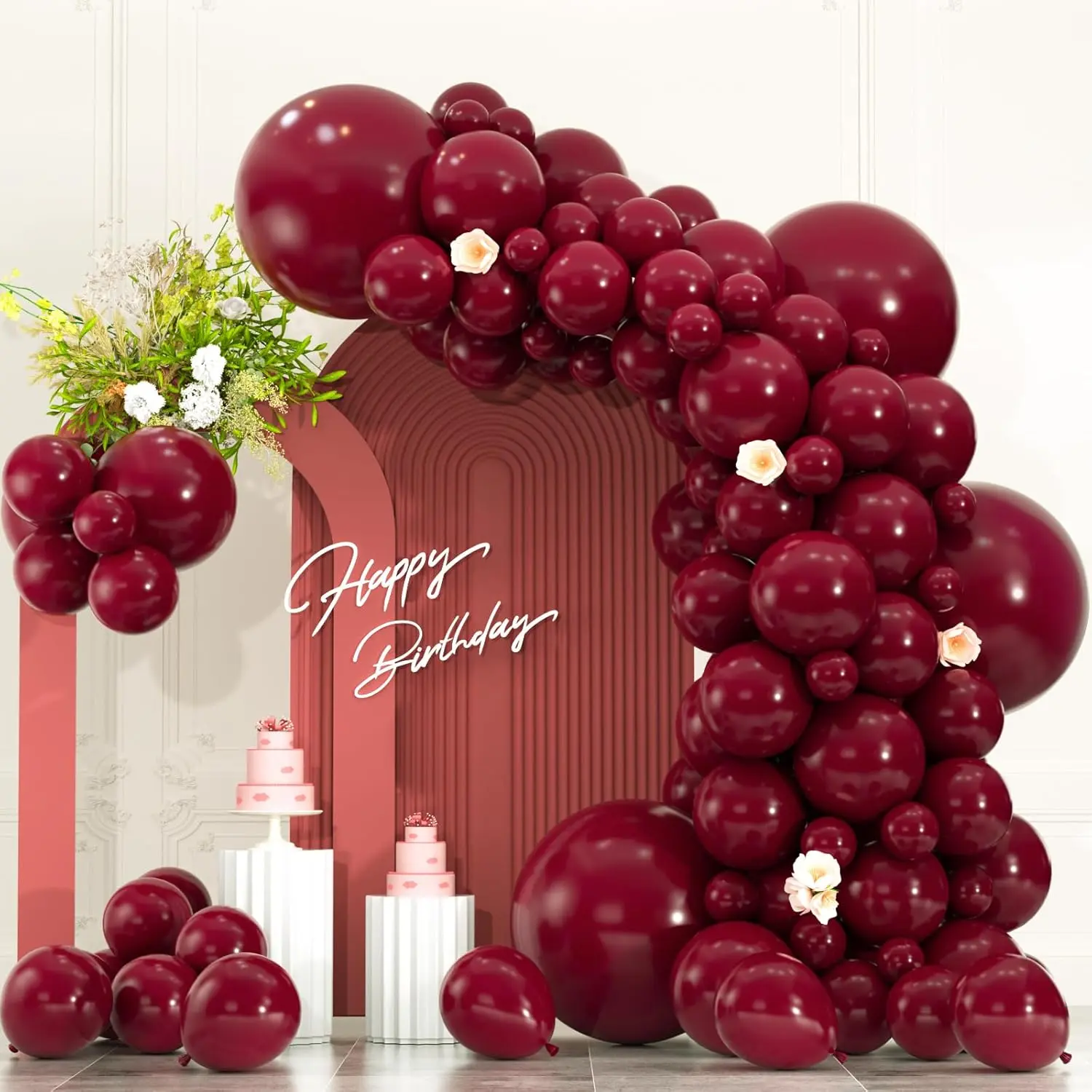 104 count Burgundy Balloons Different Sizes Pack - 18/12/10/5 Inch Maroon Latex Balloons Garland Arch for Birthday, Wedding,  Shower, Valentines Day Party Decoration