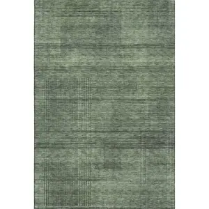 HomeRoots 666487 Strip Area Rug, 9x12 ft Olive Green & Gray Striped Transitional Machine-Made Rectangle Rug with Washable Feature & UV Protection, Strip Area Rugs