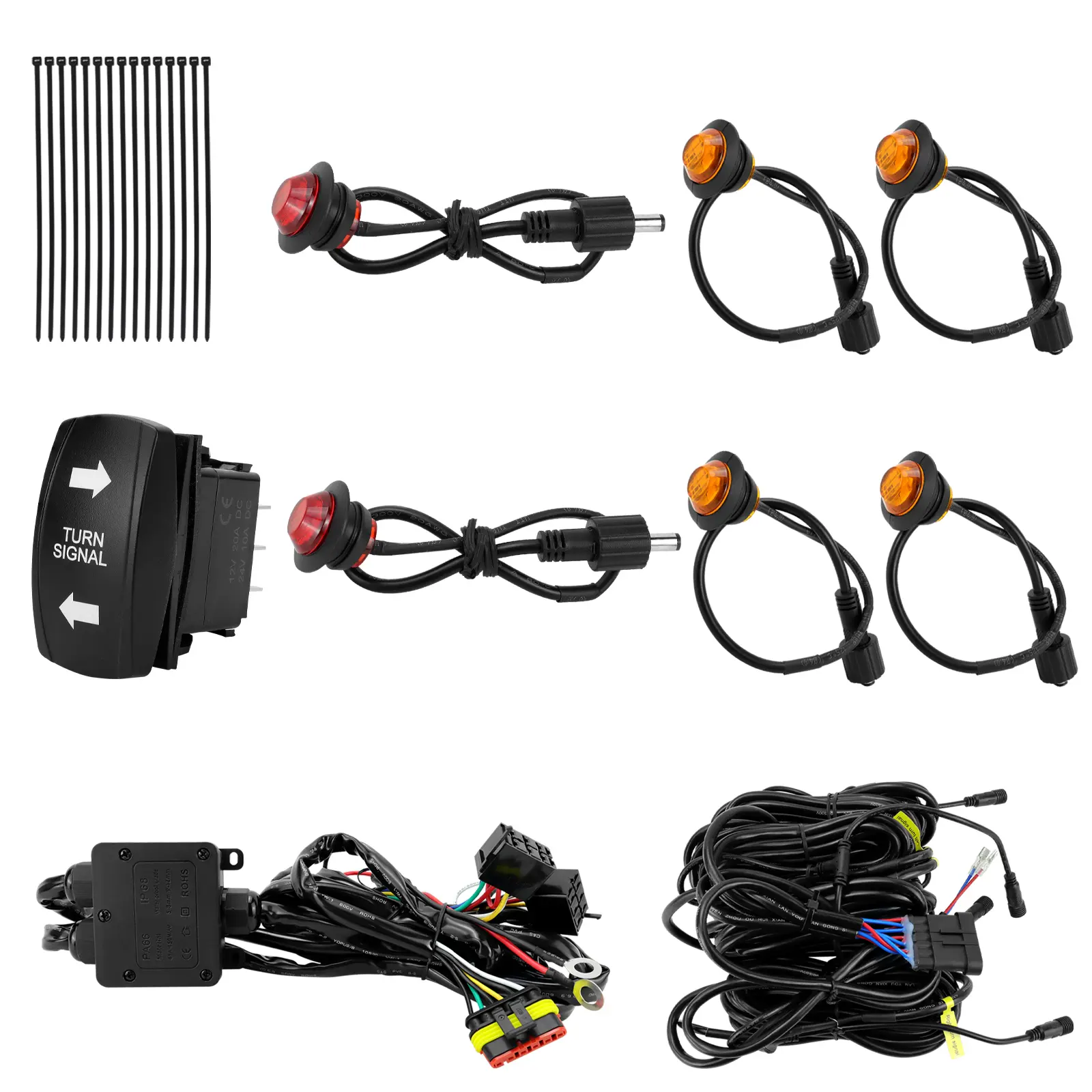 UTV ATV turn signal kit, pre wired plug and play flasher with toggle switch, universal street legal LED light kit, compatible with most 2-seater to 6-seater vehicles