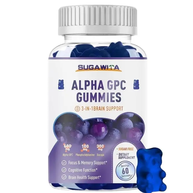 SUGA WITA Alpha GPC Choline Gummies 600mg with Phosphatidylserine & Bacopa – 3-in-1 Brain Support for Memory, Focus & Long-Term Cognitive Health – Sugar-Free, Natural Formula, 60 Gummies