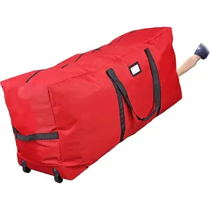 Holiday Rolling Tree Storage Bag Fits Up to 6 ft. Tall Disassembled Christmas Tree 22"x16"x 50" Large Heavy Duty Xmas Storage Container with 2 Wheels & Handles 600D Oxford (Red)