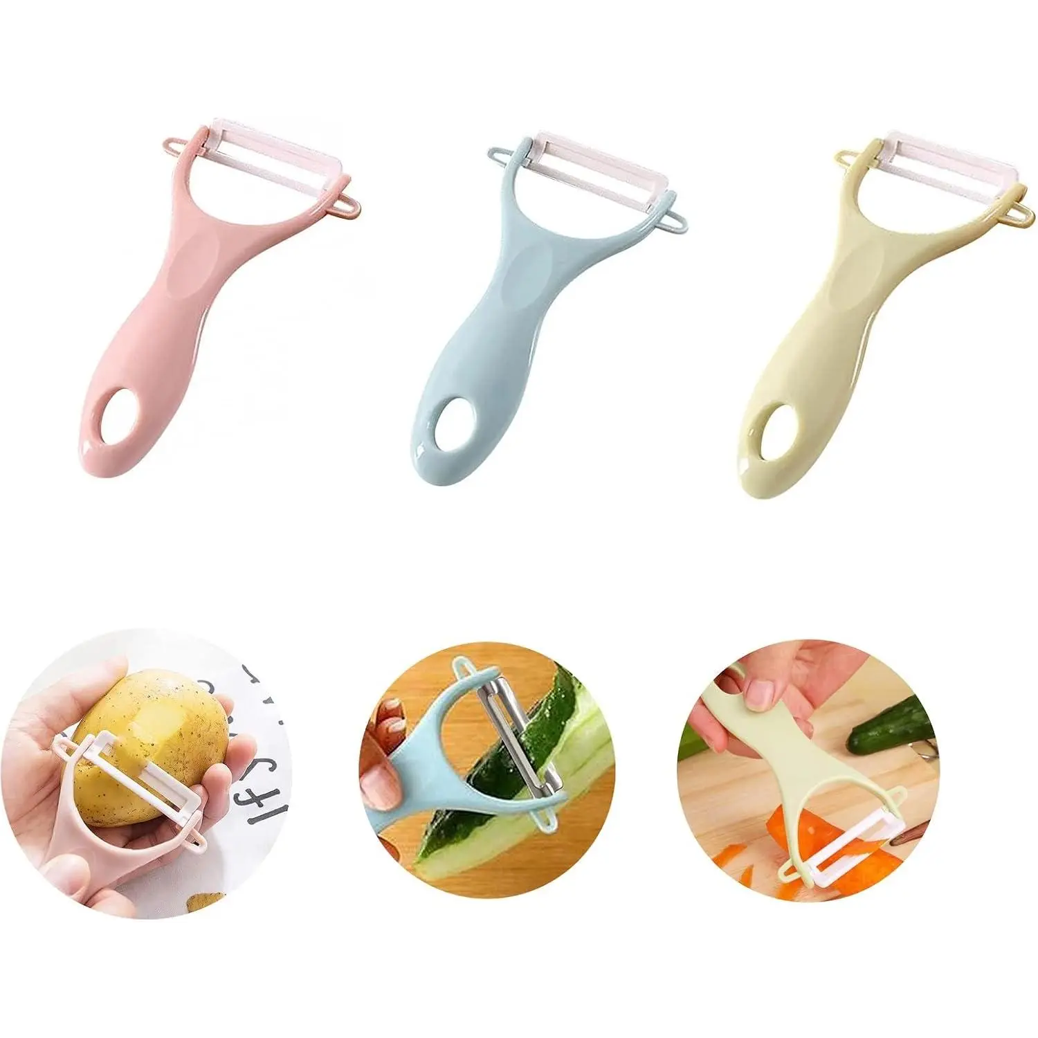 Potato Peelers 3 Pack, Fruit Peelers Potato Peeler, Cucumber,  Peelers for kitchen  Vegetable Peeler-Set of 3 (Ceramic )...