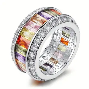 Valentine's Day giftMulticolor Sparkling Birthstone Halo Ring - Luxury Wedding Band Jewelry Gift with Shiny Zirconia Layers Wedding Engagement Promise Bride eternity Ring Anniversary Ring birthstone ring ladies romantic holiday giftSpecial offer