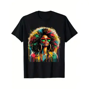 Summer t Shirts Juneteenth 's Queen Afro African Melanin Dripping Paint Graphic T-Shirt Golf Gift T-Shirt For Men and Women