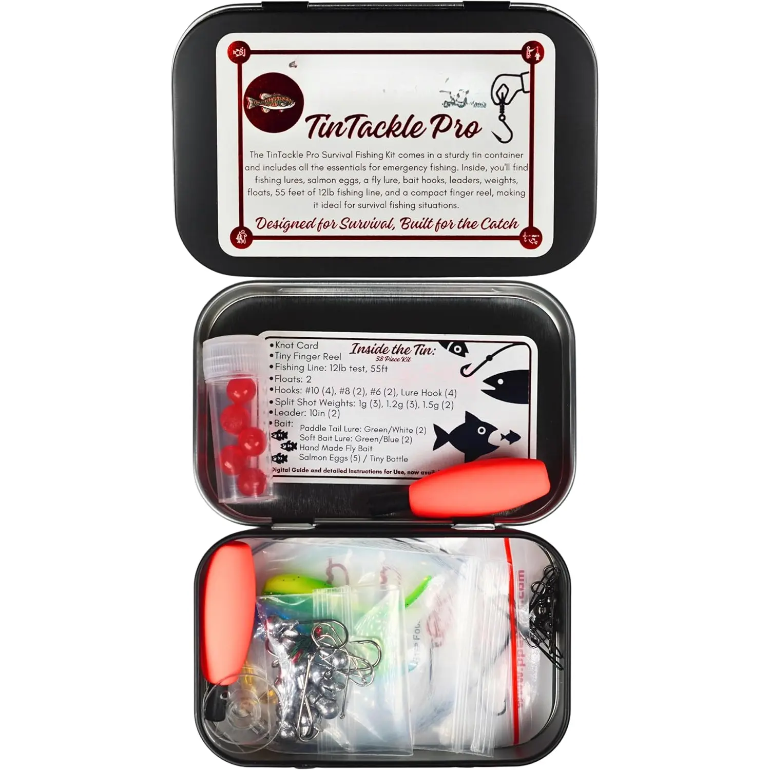 TinTackle Pro - Compact  Fishing Kit with Mini Finger Reel | Ultralight Emergency Fishing Gear for Camping, Hiking & Outdoor