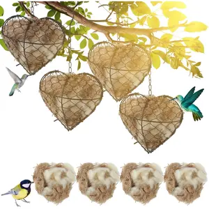 1pc Handmade Bird Nesting Material Heart, Refillable Natural Fiber Nesting Holder for Wild Birds, Hummingbird Nest Builder for Outdoor Garden Patio Decor, Gift for Bird Lovers
