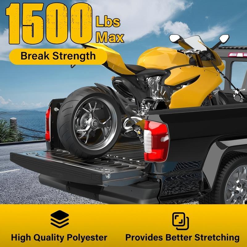 Auto Retractable Ratchet Tie Down Straps 1500 lb Capacity Luggage strap for motorcycles Securing with Padded Handles for Trucks Motorcycles Kayaks ATVs Moving