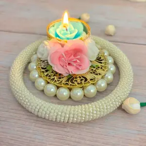 LoveNspire Metal Alloy Pearl Tea Light Candle Holder Set - India Rangoli Art Design, Rose Ornaments, Indoor Room Decor, Festive Glow for Diwali Weddings, Home Supplies Gift (Multiple Packs)
