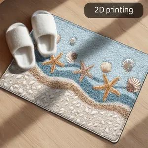 Non-Slip Starfish Shell Print Rug, Durable Polyester Fiber Mat for Kitchen Bathroom Entryway Bedroom Decor, Coastal Style Floor Covering
