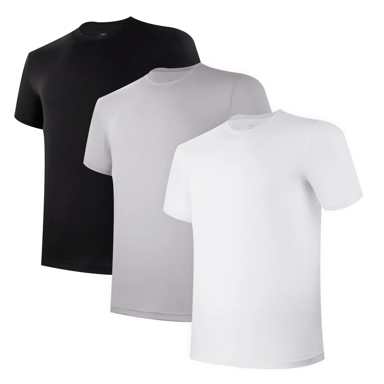 BAMBOO COOL Men's 3-Pack Short-Sleeve Round Neck Plain Bamboo Fabric Undershirts - Stretchy, Moisture-Wicking, Soft, Breathable, Silky, Sweat-Absorbent, Comfortable Fit for Summer, T-Shirt, Crew Neck, Basics, Tag-Free