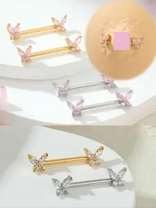 2pcs Butterfly Nipple Piercings Bar Cute 14G Nipple Rings 2pcs Nipple Shield Barbell Piercing Jewelry Body Jewelry