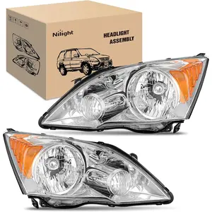Nlilght Headlights Assembly for Honda CRV(CR-V) 2007 2008 2009 2010 2011 Headlamp Chrome Housing Amber Reflector