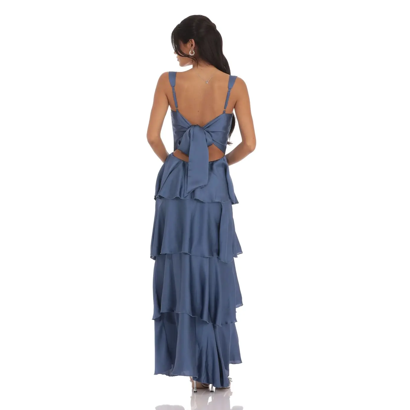 Lucy in the Sky Satin Ruffle Maxi Dress in Slate Blue - TikTok Shop