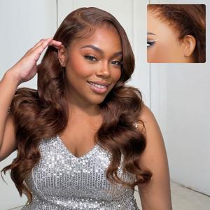 [13x6 Glueless WIG] Megalook #4 Chocolate Brown HD Lace Frontal Wigs Put on Go Glueless Wig Body Wave Human Hair Pre-plucked Natural Hairline With Drawstring Band #Summervibes