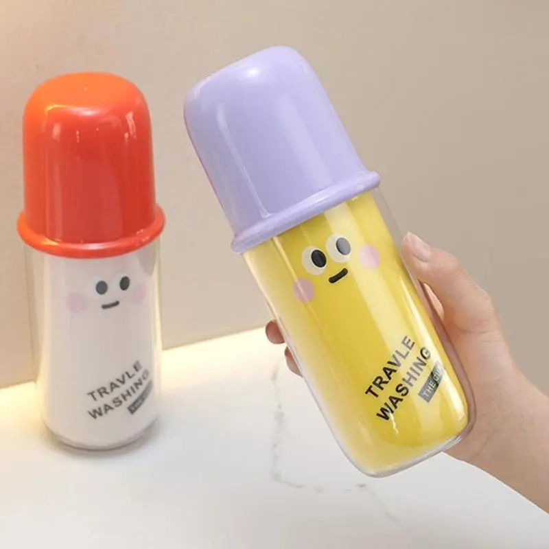 Shatterproof Durable 3-in-1 Plastic Toothbrush Case Box Set with Cover, 20x7.5cm (7.87*2.95inch) Portable Cartoon Wash & Brush Cup Combo, Multifunctional Storage for Business Trips (Bathroom Home Supplies), Brushing Teeth