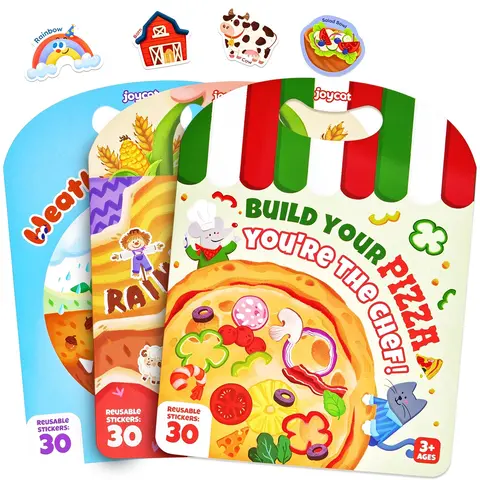 JoyCat Reusable Waterproof Crafting Kit - Decorative Jelly Stickers, Pizza & Weather Thematic Books, Sticker Album, 4+ Age Kids' Creative Educational DIY Scrapbooking Travel Essential Cool Gifts