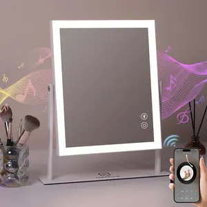Fenchilin 12''X14'' Vanity Makeup Mirror with Lights Bluetooth Metal Tabletop White FENCHILIN