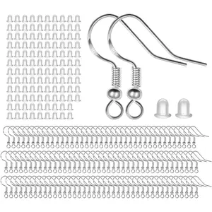 925 Sterling Silver Earring Hooks 120 PCS/60 Pairs Ear Wires Fish Hooks Hypo-allergenic Jewelry Findings Parts with 120 PCS Clear Silicone Earring Backs