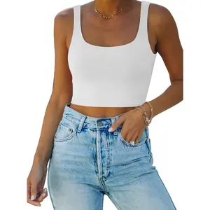 Women’s Sexy Square Neck Double Lined Seamless Sleeveless Cropped Tank Yoga Crop Basic TopsGift