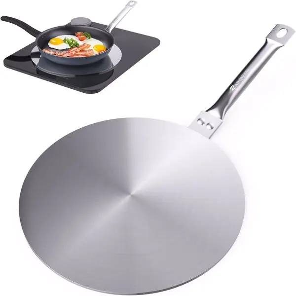 7.5Inch Heat Diffuser Simmer Ring Plate, Stainless Steel with Stainless Handle, Induction Adapter Plate for Gas Stove Glass Cooktop Converter, Flame Guard Induction Hob Pans