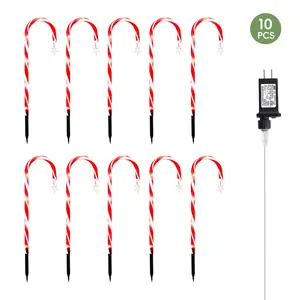 10 Pack 21in Candy Cane Lights, Outdoor Christmas Decorations with Remote, Light Up Pathway Walkway Driveway, Yard Christmas Decorations