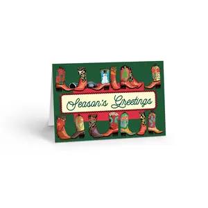 Stonehouse Collection Cowboy Boot Christmas Cards, Western Holiday Card, Southwerst Season's Greetings, 12 Cards and 12 envelopes - Made in the USA