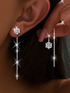 Elegant Silver Color Ear Studs with Sparkling Zirconia Stones, Perfect Wedding Jewelry Gift for Her & Him, Ideal Valentine's Day Present