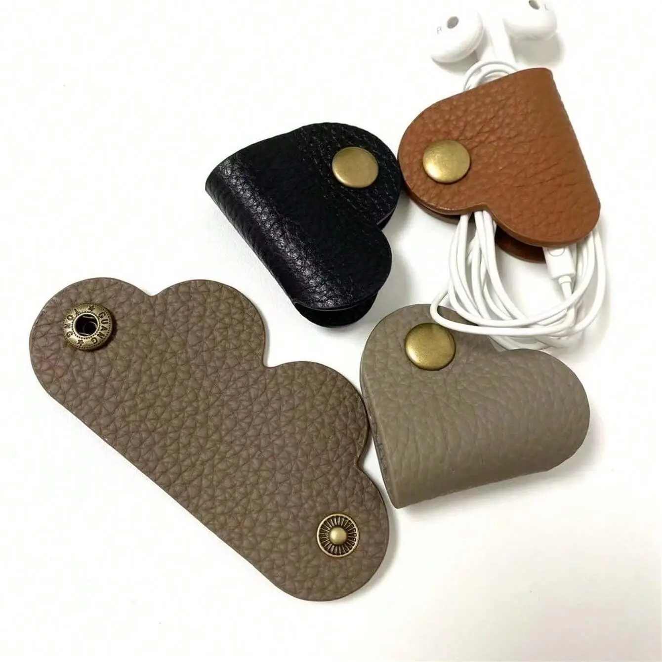 Random Color Heart Shaped PU Cable Organizer, 4 Counts/set Cute Cable Storage Clip, Anti-lost Cable Management Tool for Home Office, Desk Organizer