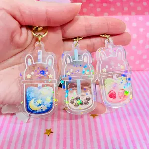 Bunny Boba Keychains - Bubble Milk Tea, Aesthetic Drinks, Holographic Stars