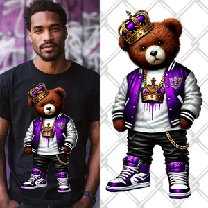 4-Pack, 6-Pack or 8-Pack DTF Heat Transfer Gang Sheet Hip Hop Bear Ready to Press for DIY T-Shirt Printing